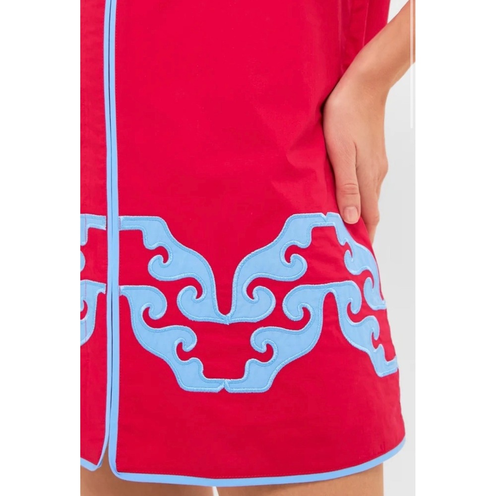 Hyacinth House Red Blue Scroll Applique Puff Sleeve Mini Dress XS AY1369D NWT - Picture 3 of 10
